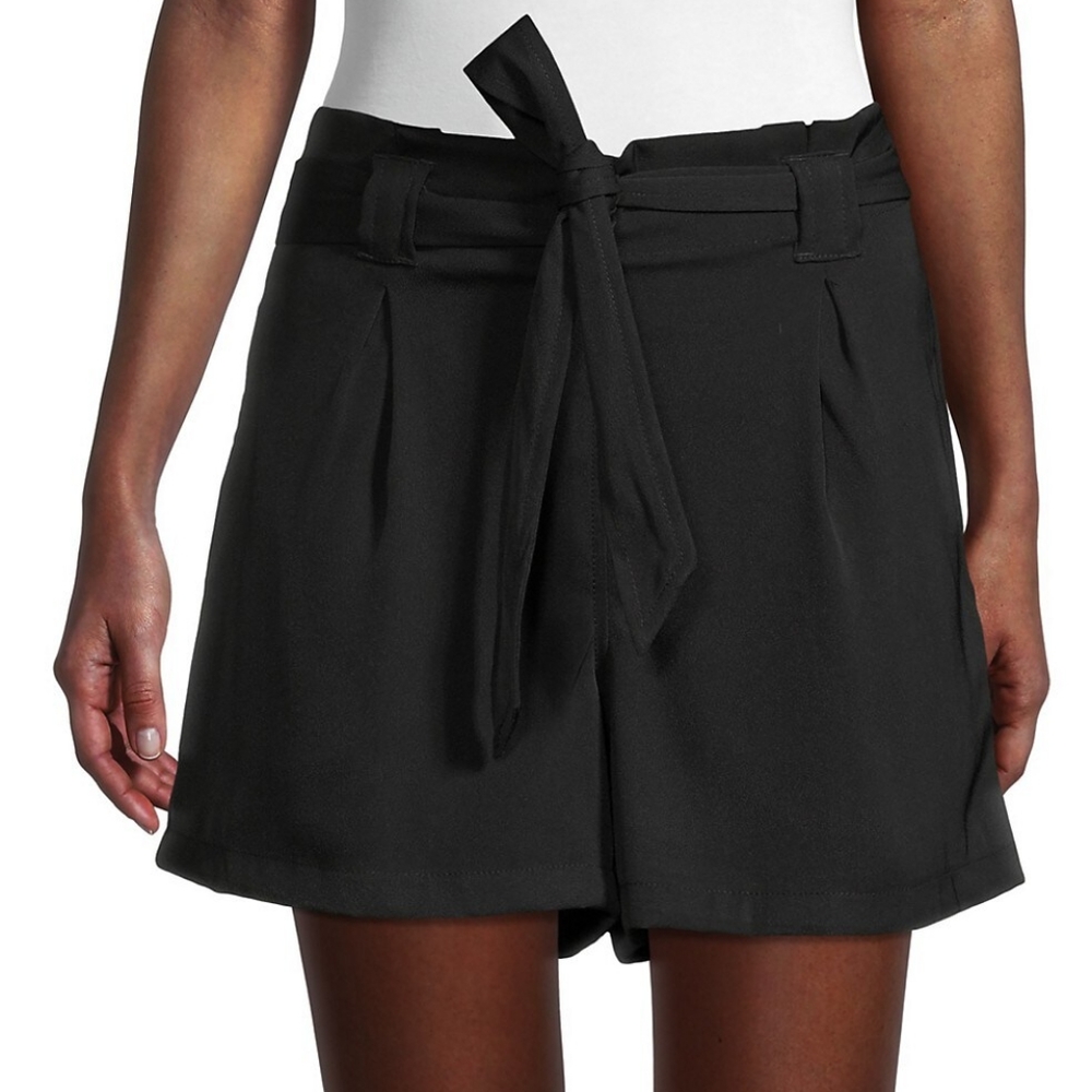 NWOT Uniqlo Black Paperbag Shorts Belted  Pleated Wrapped Bow Women's S Small